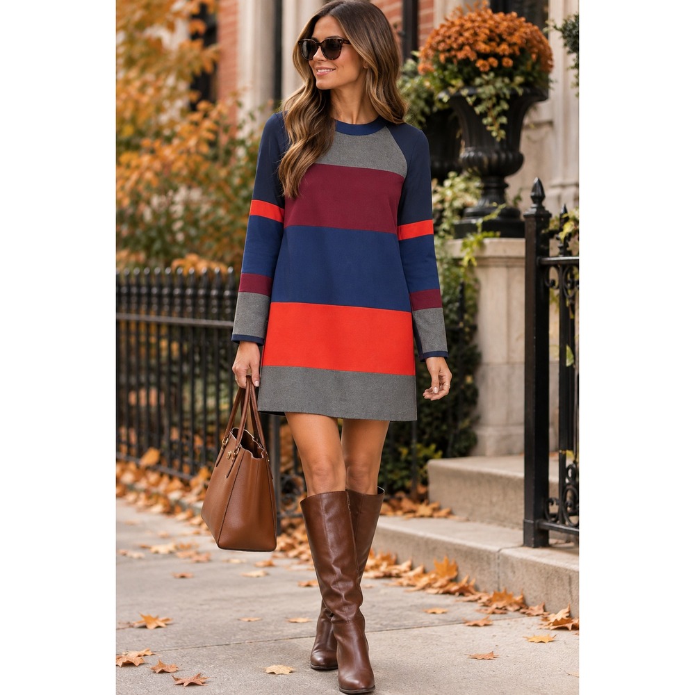BCBGMAXAZRIA Runway Colorblock Striped Dress S Long Sleeve Retro Mod 60s Fall